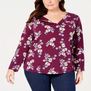 Style & Co Plus Size Printed Twist-Neckline Top, Size 0X, Retail $56.50